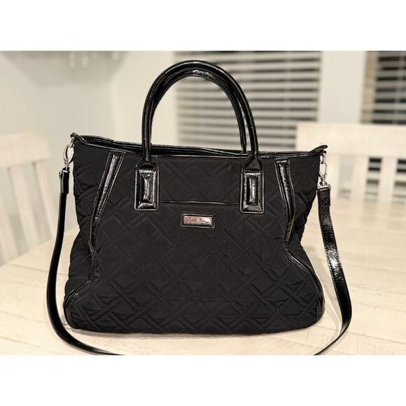 Vera Bradley Black Quilted Shoulder Bag with Colorful Interior - Picture 1 of 7